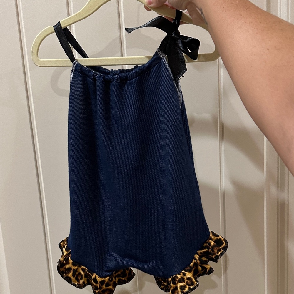 Navy Blue romper with Leopard Print Trim